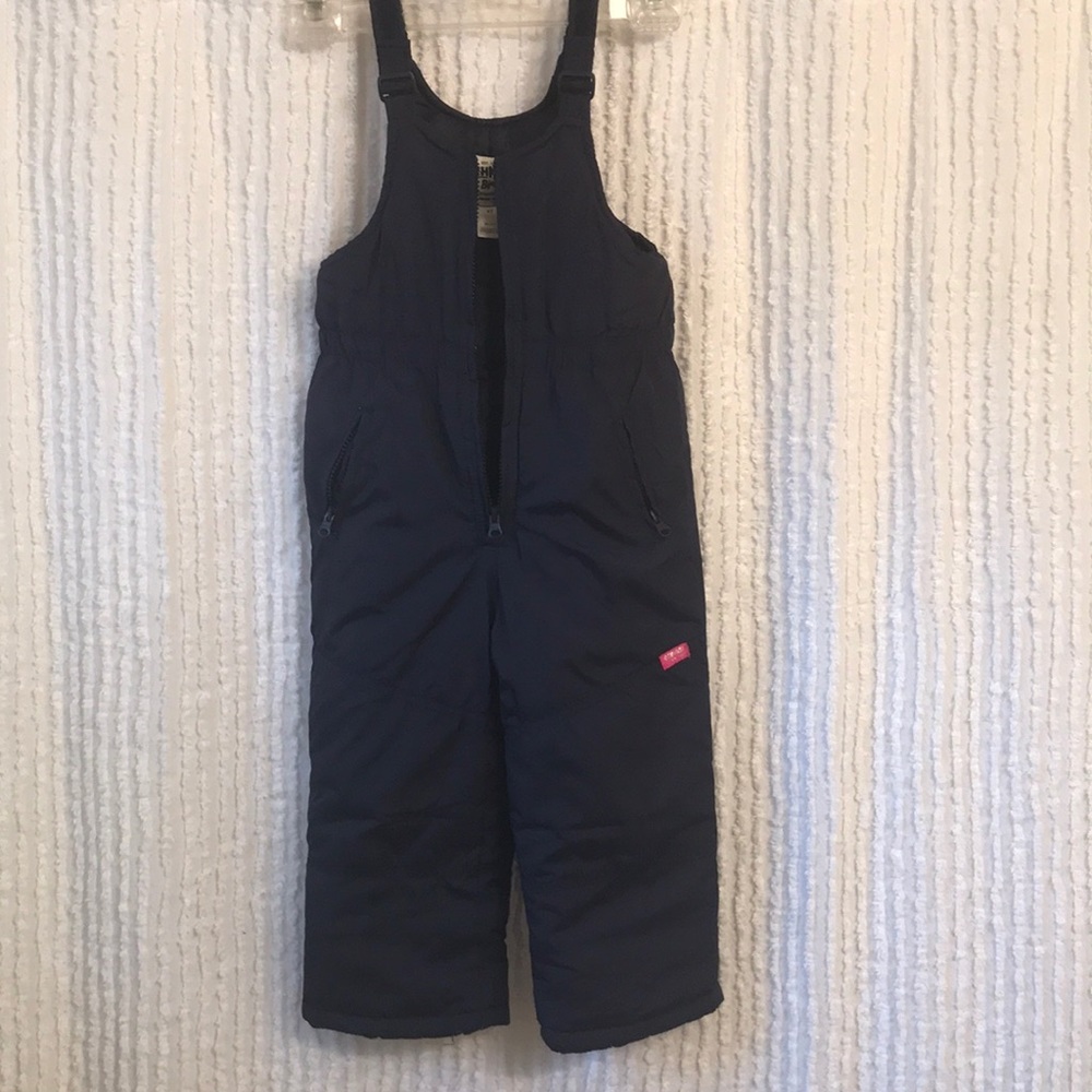 Navy suspenders snow bibs.